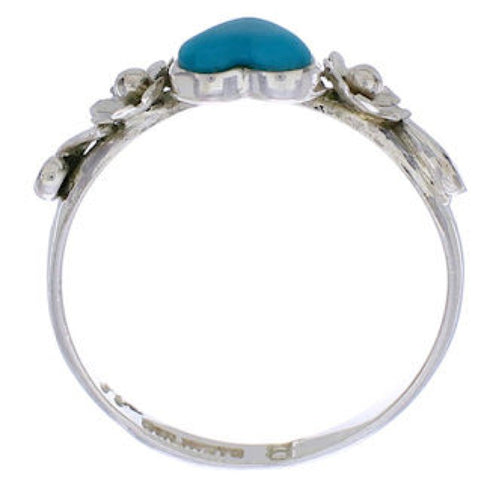 Genuine Sterling Silver Turquoise Heart Flower Ring Size 5-1/4 UX34891